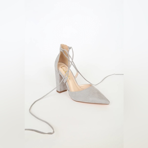 Lulu’s Luna Grey Suede Lace-Up Heels - Picture 4 of 5